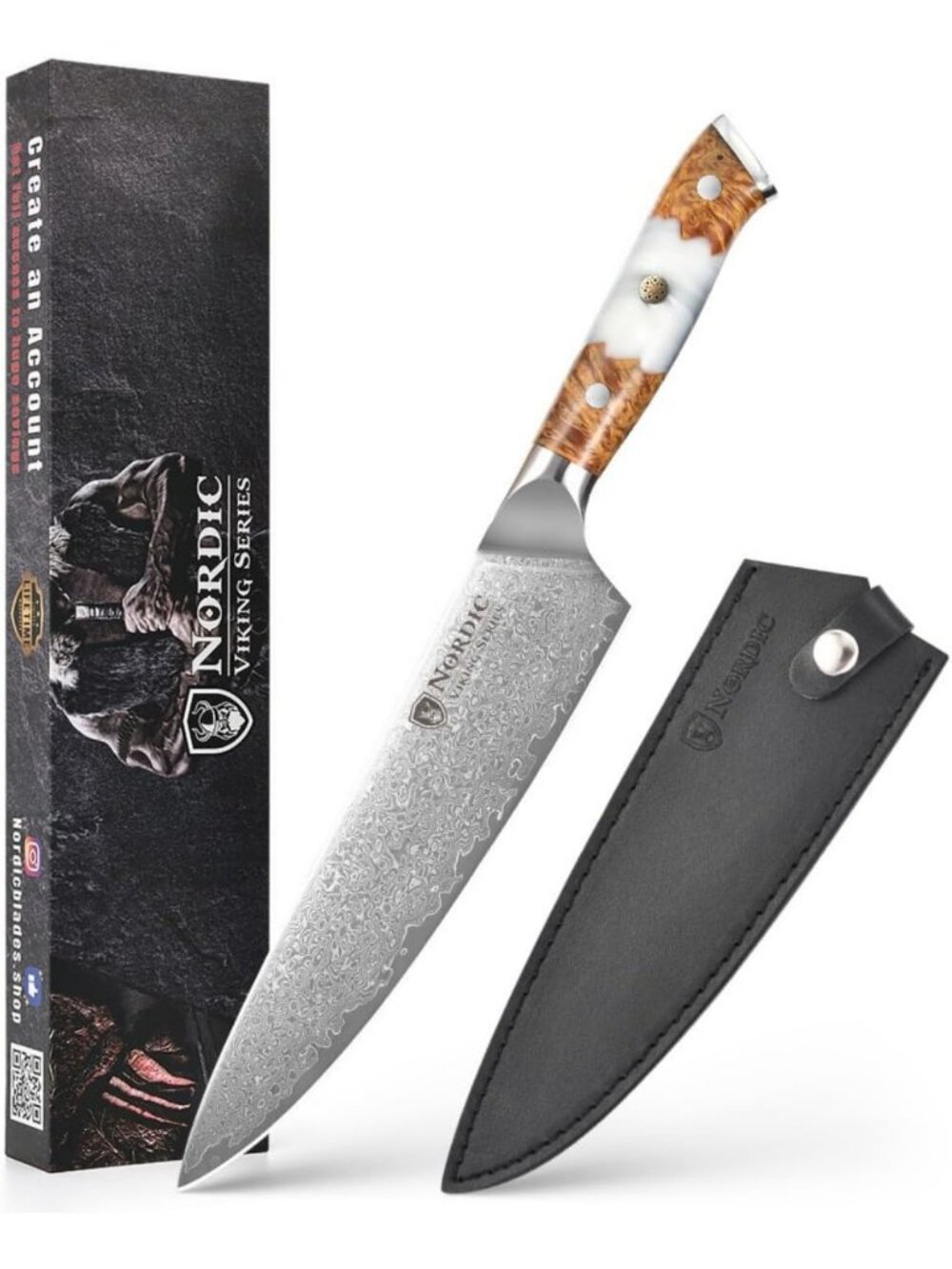 Professional 8" Chef Knife - VG10 Damascus Steel, Razor Sharp, Resin & Wood